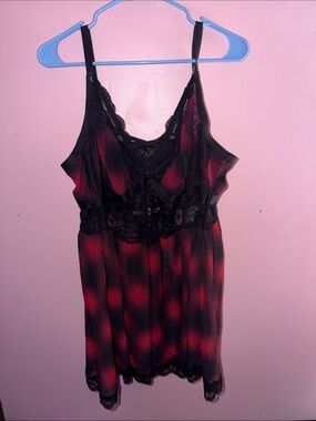 Torrid Red & Black Plaid Lace-Trim Chemise